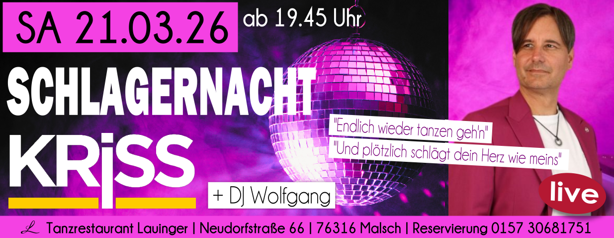 Tanzen und Feiern im Lauinger mit Schlagersänger KRISS